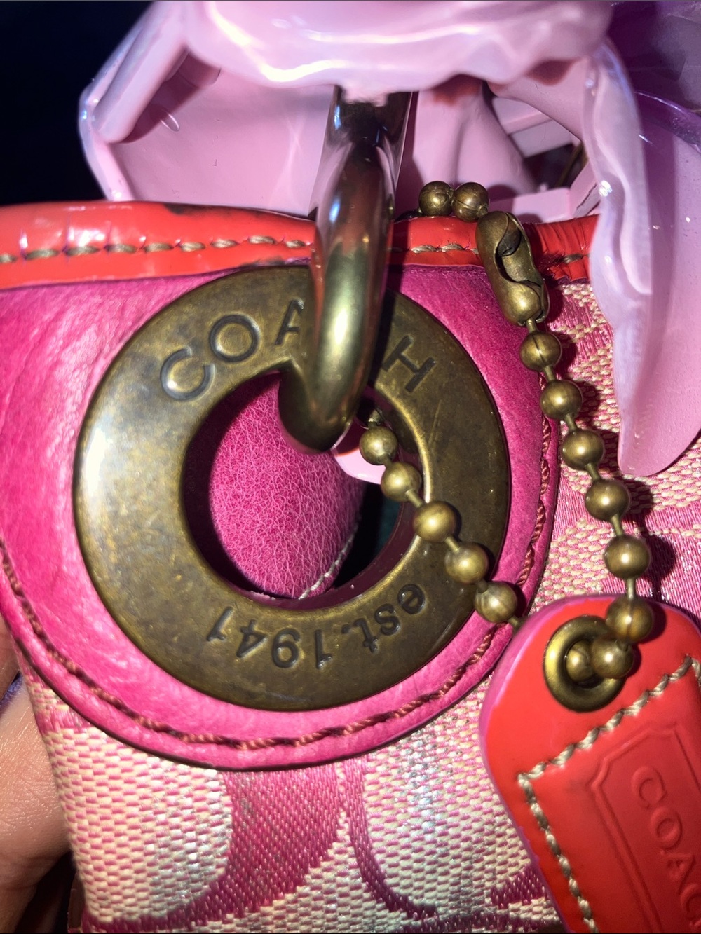 Coach Tie Dye 2005 distressed Pink metallic Signature C Y2K hobo bag - Picture 5 of 16